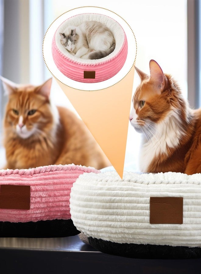 BrightRow 2 Pack Cat Beds for Indoor Cats 20 Inches Washable Round Donut Pet Bed Cushion Self Warming for Cats, Small Dogs, Puppy, and Kitten(Pink, White) - Image 3